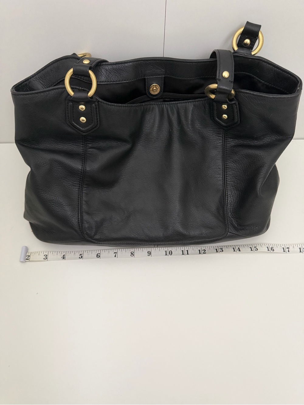 Coach Black Leather Large Shoulder Tote Bag Brass Buckle Y2K Vintage